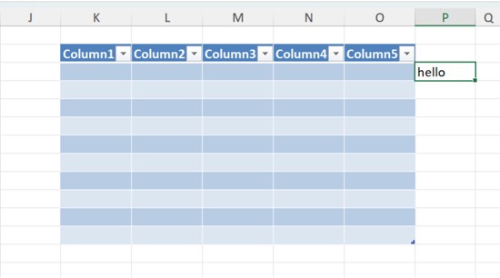 Adding text in an adjacent cell next to an Excel table to expand the table automatically