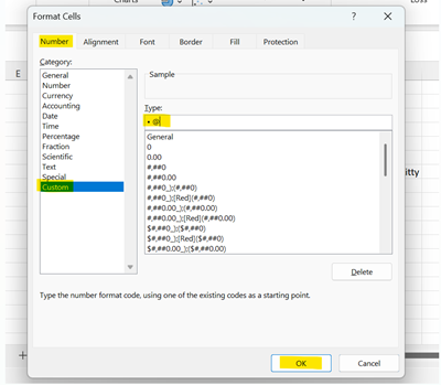 Showing how to add bullets in Excel with custom number fromat
