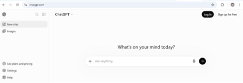 ChatGPT main interface displaying prompt bar with 'What's on your mind today?'
